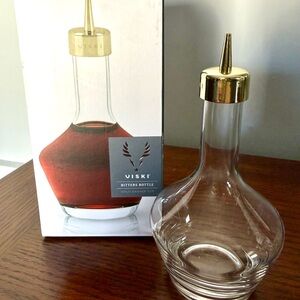 VISKY 3 Oz. Crystal Bitters Bottle with Gold Dasher Cap Barware New in Box